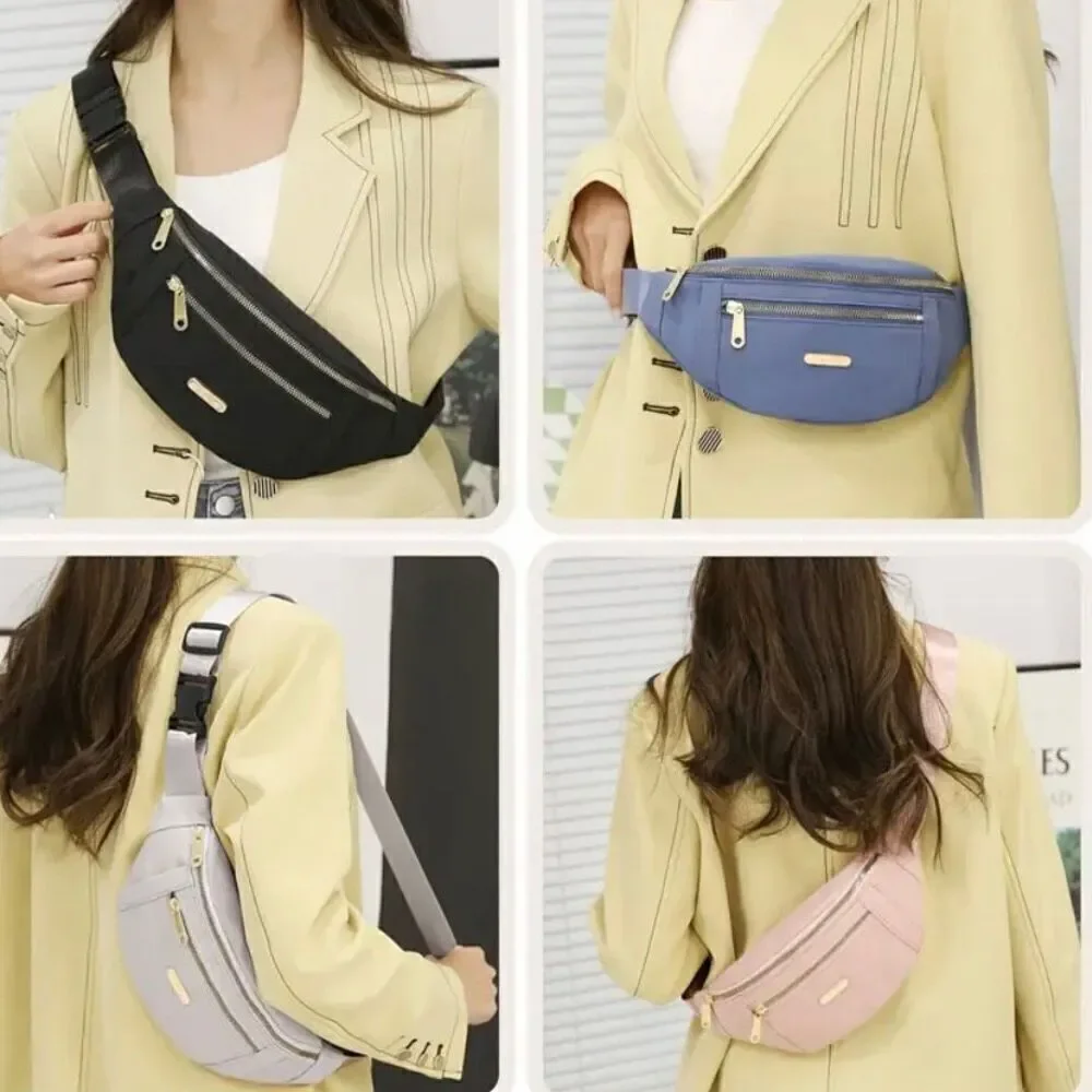 NWT Gorgeous Grey Nylon Sling Bag Fanny Pack w Many Compartments double zipper